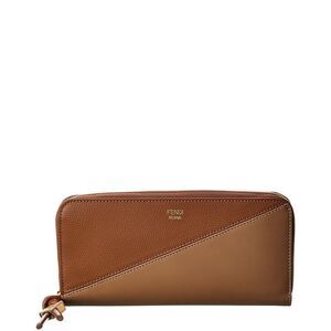 Fendi Ff Diamonds Zipper Around Large Leather Wallet, Brown